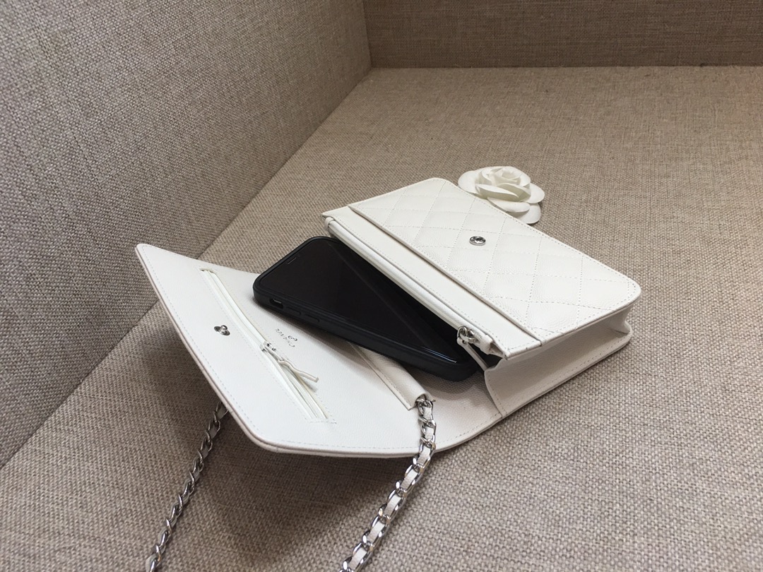 Caviar Leather Wallet On Chain Shoulder Bag A33814 White/Silver